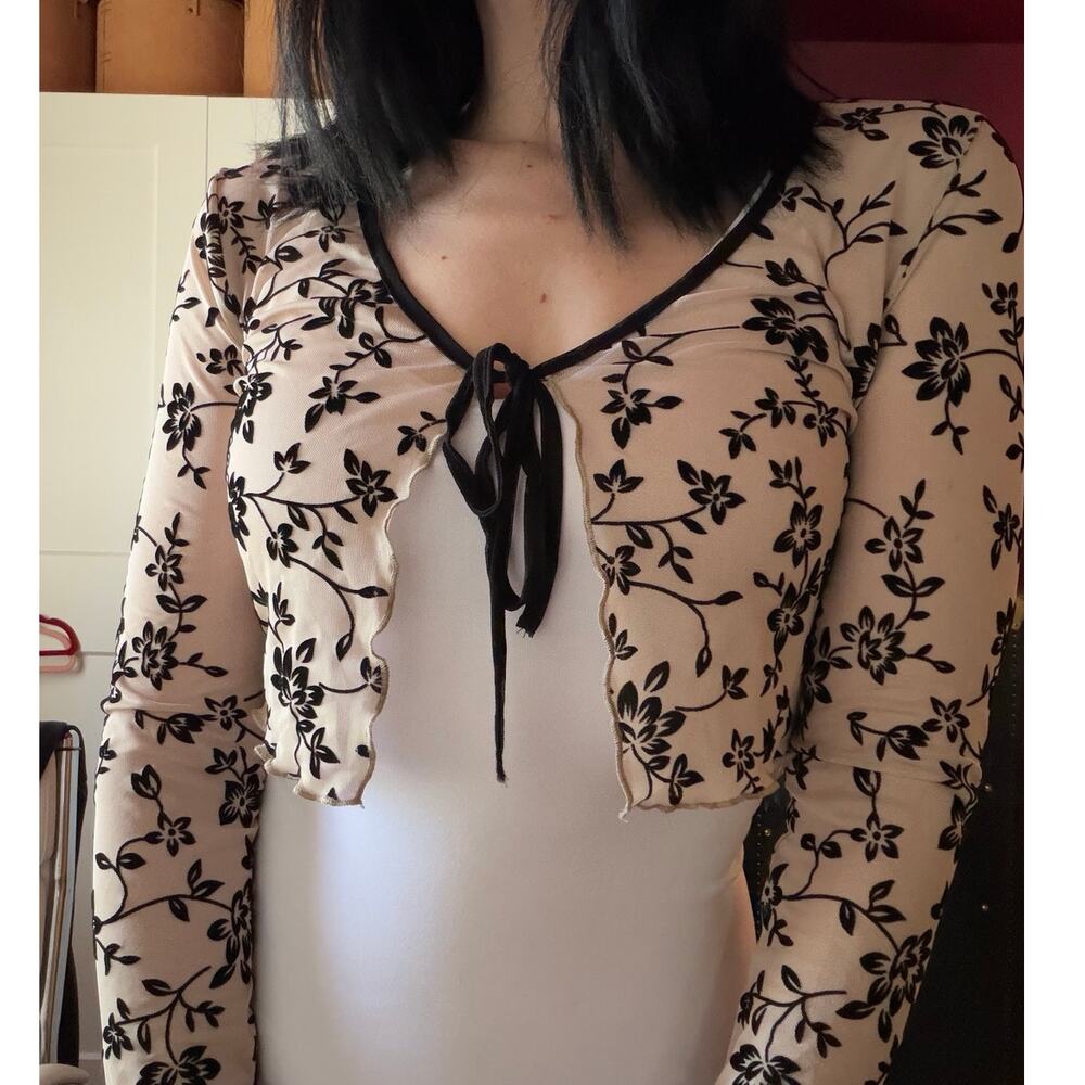 floral shrug mesh sleeves